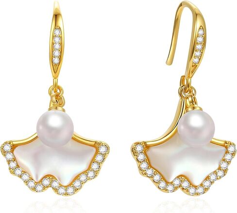 14k Gold Plated Pearl Drop Earrings for Women, Dainty Wedding Jewelry, Elegant Dangles, Prom Bridal Jewelry, Bridesmaid Gift, Minimalist Earrings in Saudi Arabia