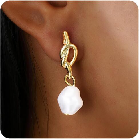 14k Gold Plated Pearl Drop Earrings for Women, Dainty Wedding Jewelry, Elegant Dangles, Prom Bridal Jewelry, Bridesmaid Gift, Minimalist Earrings in Saudi Arabia