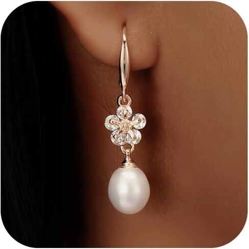 14k Gold Plated Pearl Drop Earrings for Women, Dainty Wedding Jewelry, Elegant Dangles, Prom Bridal Jewelry, Bridesmaid Gift, Minimalist Earrings in Saudi Arabia