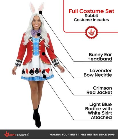 Morph White Rabbit Alice In Wonderland Costume Women, Alice In Wonderland Costume Adult, Halloween Costumes For Women in Kuwait
