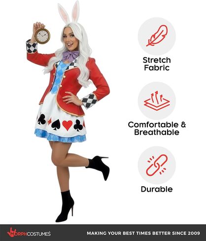 Morph White Rabbit Alice In Wonderland Costume Women, Alice In Wonderland Costume Adult, Halloween Costumes For Women in Kuwait