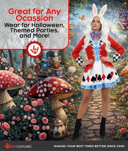 Morph White Rabbit Alice In Wonderland Costume Women, Alice In Wonderland Costume Adult, Halloween Costumes For Women in Kuwait