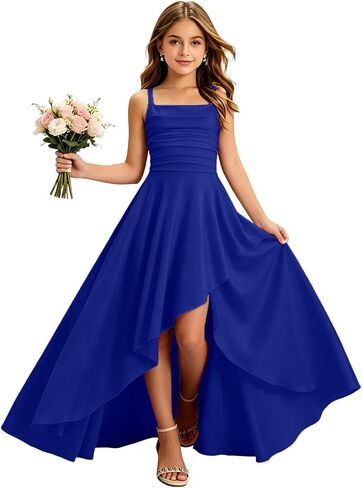 Junior Bridesmaid Dresses Spaghetti Strap Satin Flower Girl Dresses Square Neck for Teen Girls Special Occasions in Saudi Arabia