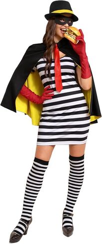 Clarisbelle Lady Halloween Cosplay Hambarglar Costumes Long Sleeve Outfit Party Funny Mini Dresses Black White Striped M in Saudi Arabia