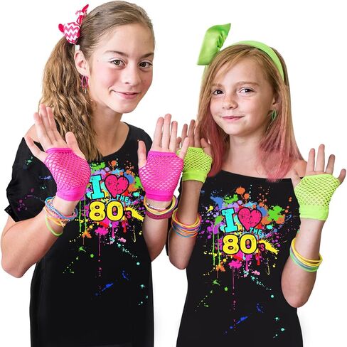 Coume 80s Costume Outfit for Woman Love off the Shoulder T Shirts Novelty Neon Top Clothes for Costume Mid Sleeve Length(3XL) in Kuwait