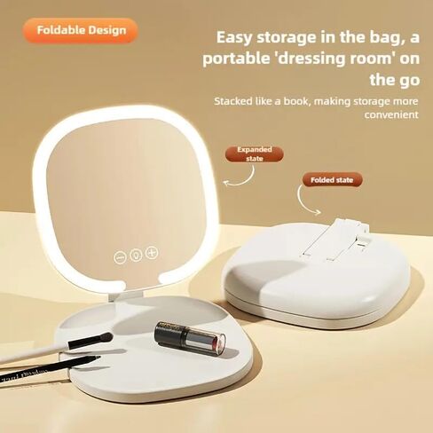 6.7x8inch Foldable Travel Mirror, 4K Magnifying Mirror with 3 Color Lights, Brightness Adjustable, Dimmable Touch,Foldable Handheld Makeup Mirrors Portable for Travel and Desktop Use in Saudi Arabia