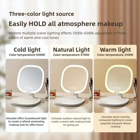6.7x8inch Foldable Travel Mirror, 4K Magnifying Mirror with 3 Color Lights, Brightness Adjustable, Dimmable Touch,Foldable Handheld Makeup Mirrors Portable for Travel and Desktop Use in Saudi Arabia