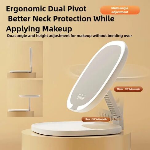 6.7x8inch Foldable Travel Mirror, 4K Magnifying Mirror with 3 Color Lights, Brightness Adjustable, Dimmable Touch,Foldable Handheld Makeup Mirrors Portable for Travel and Desktop Use in Saudi Arabia