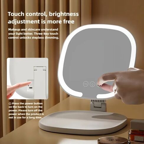 6.7x8inch Foldable Travel Mirror, 4K Magnifying Mirror with 3 Color Lights, Brightness Adjustable, Dimmable Touch,Foldable Handheld Makeup Mirrors Portable for Travel and Desktop Use in Saudi Arabia