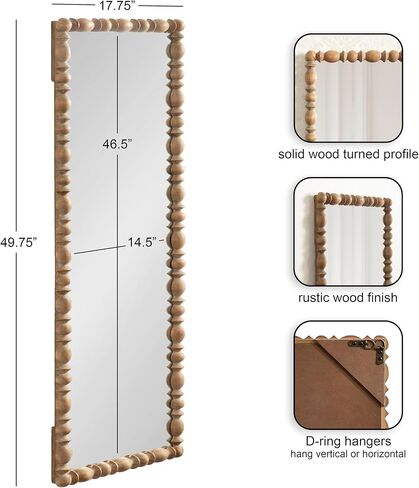 Kate and Laurel Prindle Turned Wood Beaded Rectangle Full Body Mirror, 18 x 50, Hazelnut, Vintage Coastal Rectangular Panel Wall Mirror for Bedroom Standing Mirror or Entryway Full Length Mirror in Kuwait