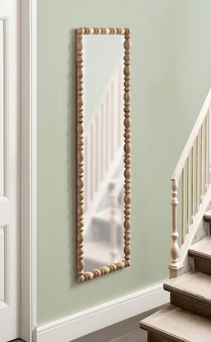 Kate and Laurel Prindle Turned Wood Beaded Rectangle Full Body Mirror, 18 x 50, Hazelnut, Vintage Coastal Rectangular Panel Wall Mirror for Bedroom Standing Mirror or Entryway Full Length Mirror in Kuwait