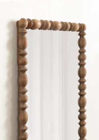Kate and Laurel Prindle Turned Wood Beaded Rectangle Full Body Mirror, 18 x 50, Hazelnut, Vintage Coastal Rectangular Panel Wall Mirror for Bedroom Standing Mirror or Entryway Full Length Mirror in Kuwait