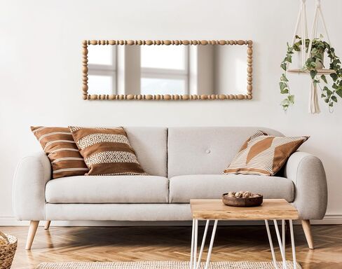 Kate and Laurel Prindle Turned Wood Beaded Rectangle Full Body Mirror, 18 x 50, Hazelnut, Vintage Coastal Rectangular Panel Wall Mirror for Bedroom Standing Mirror or Entryway Full Length Mirror in Kuwait