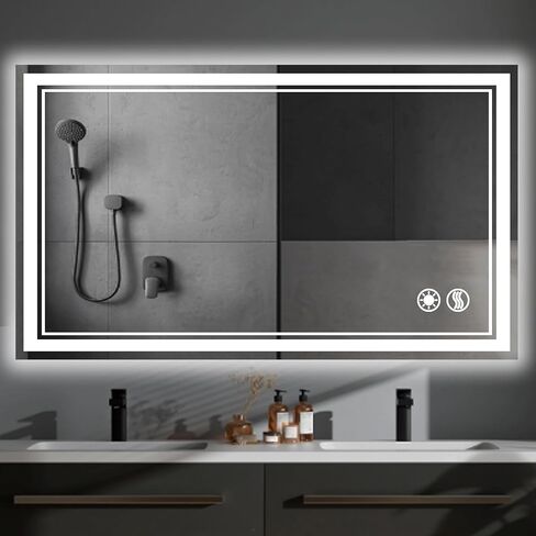 48 x 28'' LED Mirror for Bathroom Fogless Bathroom Mirror with LED Lights Stepless Dimmable 3 Colors Front and Backlit Lights Lighted Bathroom Mirror Wall Mounted Horizontal/Vertical in Saudi Arabia