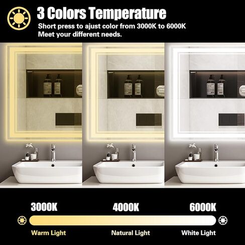 48 x 28'' LED Mirror for Bathroom Fogless Bathroom Mirror with LED Lights Stepless Dimmable 3 Colors Front and Backlit Lights Lighted Bathroom Mirror Wall Mounted Horizontal/Vertical in Saudi Arabia