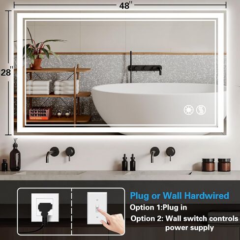 48 x 28'' LED Mirror for Bathroom Fogless Bathroom Mirror with LED Lights Stepless Dimmable 3 Colors Front and Backlit Lights Lighted Bathroom Mirror Wall Mounted Horizontal/Vertical in Saudi Arabia