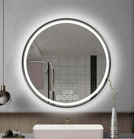 24 Inch LED Mirror for Bathroom, Brushed Black Lighted Bathroom Mirror with Lights, Front Light and Backlit, Dimmable, Anti-Fog, 4 Colors, Memory Function in Saudi Arabia