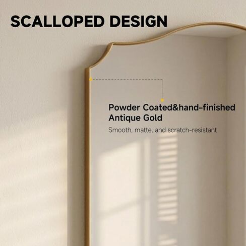 Gold Vanity Wall Mirror 39"x29", Scalloped Edge Bathroom Mirror | Rust-Proof Metal Frame, Hangs Vertically/Horizontally, Decorative Bathroom Mirror, For Vanity, Bedroom & Entryway in Saudi Arabia