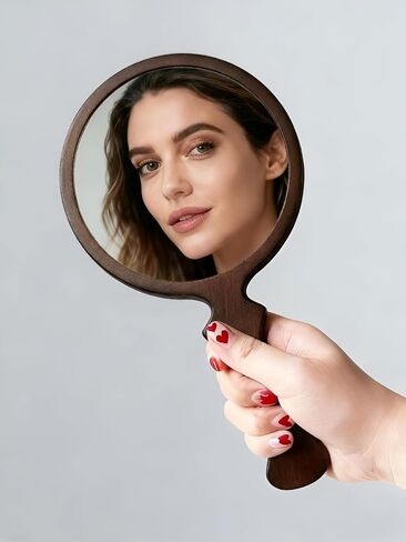 Honeystore Handheld Wood Mirror, Fishtail Handle Decorative Makeup Mirror, Single-Sided Solid Wood Hand Mirror for Vanity, Travel & Professional Salon, Large Clear View (Natural Wood) in Kuwait