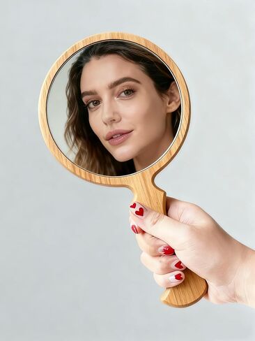 Honeystore Handheld Wood Mirror, Fishtail Handle Decorative Makeup Mirror, Single-Sided Solid Wood Hand Mirror for Vanity, Travel & Professional Salon, Large Clear View (Natural Wood) in Kuwait