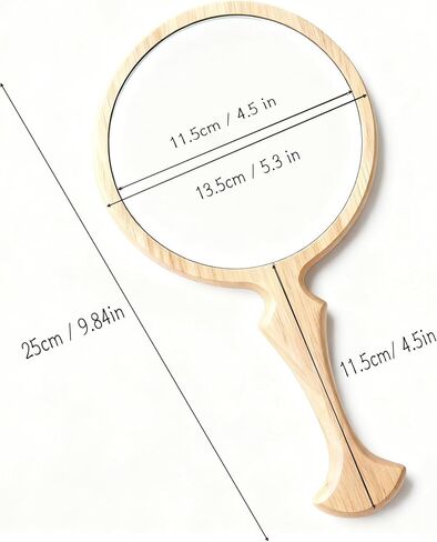 Honeystore Handheld Wood Mirror, Fishtail Handle Decorative Makeup Mirror, Single-Sided Solid Wood Hand Mirror for Vanity, Travel & Professional Salon, Large Clear View (Natural Wood) in Kuwait