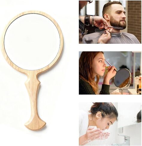 Honeystore Handheld Wood Mirror, Fishtail Handle Decorative Makeup Mirror, Single-Sided Solid Wood Hand Mirror for Vanity, Travel & Professional Salon, Large Clear View (Natural Wood) in Kuwait