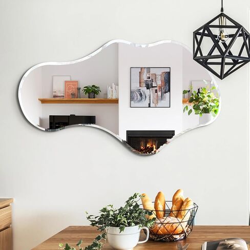 36 x 24 Beveled Edge Frameless Wall Mirror, Modern Asymmetrical Cloud Shape with a Wavy Irregular Design for Bathroom, Entryway, Bedroom, Living Room in Saudi Arabia