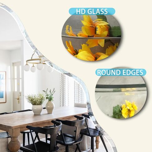 36 x 24 Beveled Edge Frameless Wall Mirror, Modern Asymmetrical Cloud Shape with a Wavy Irregular Design for Bathroom, Entryway, Bedroom, Living Room in Saudi Arabia