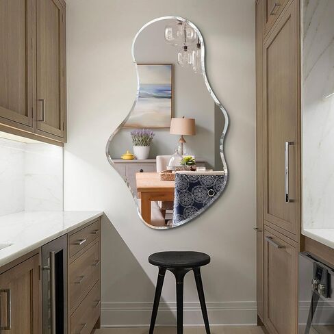 36 x 24 Beveled Edge Frameless Wall Mirror, Modern Asymmetrical Cloud Shape with a Wavy Irregular Design for Bathroom, Entryway, Bedroom, Living Room in Saudi Arabia