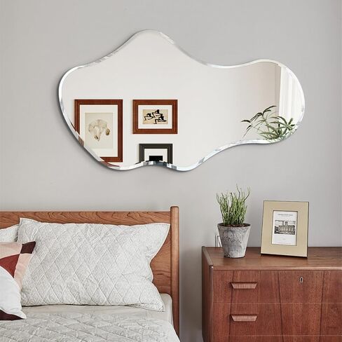 36 x 24 Beveled Edge Frameless Wall Mirror, Modern Asymmetrical Cloud Shape with a Wavy Irregular Design for Bathroom, Entryway, Bedroom, Living Room in Saudi Arabia