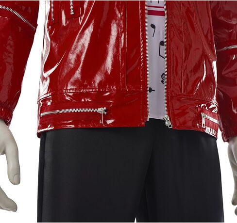 Mens Popstar Dance Costume, Red Leather Zipper Jacket, 80s Stage Outfit for Halloween Party Performance in Kuwait