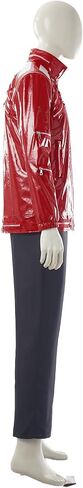 Mens Popstar Dance Costume, Red Leather Zipper Jacket, 80s Stage Outfit for Halloween Party Performance in Kuwait