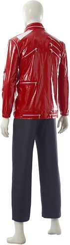 Mens Popstar Dance Costume, Red Leather Zipper Jacket, 80s Stage Outfit for Halloween Party Performance in Kuwait