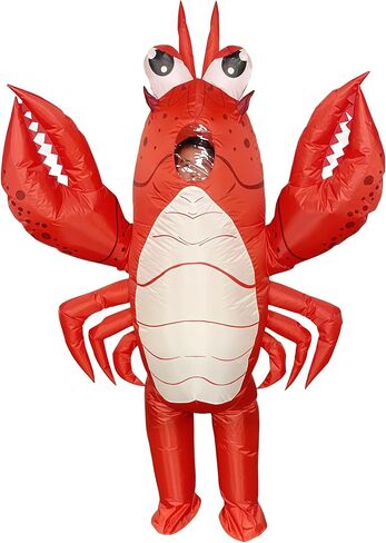 Unisex Inflatable Lobster Costume Adult Crawfish Costume with Huge Pincers Funny Halloween Lobster Dress Onesie for Cosplay Party in Saudi Arabia
