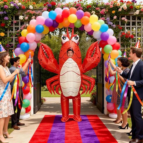 Unisex Inflatable Lobster Costume Adult Crawfish Costume with Huge Pincers Funny Halloween Lobster Dress Onesie for Cosplay Party in Saudi Arabia