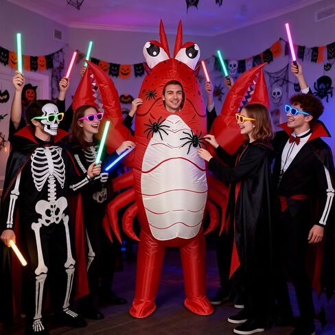 Unisex Inflatable Lobster Costume Adult Crawfish Costume with Huge Pincers Funny Halloween Lobster Dress Onesie for Cosplay Party in Saudi Arabia