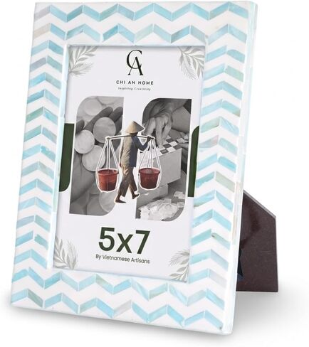 Chi An Home 5x7 Picture Frame, Mother of Pearl Coastal Decorative Photo Frame, Blue White Tabletop or Wall Picture Frame for Living Room Bedroom Shelf Decor (Vertical Staggered) in Saudi Arabia