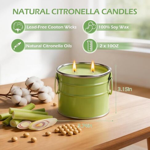 Citronella Candles Outdoor,2 Pack 20oz Large Soy Wax Lemongrass Candles,Summer Outside Decorative Jar Scented Candles for Outdoor Patio,Garden,Balcony,Backyard & Camping in Saudi Arabia