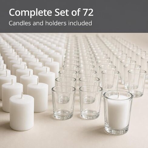 Yummi Set of 72 10hr Votive Candles & Glass Votive Holders, Clear in Saudi Arabia