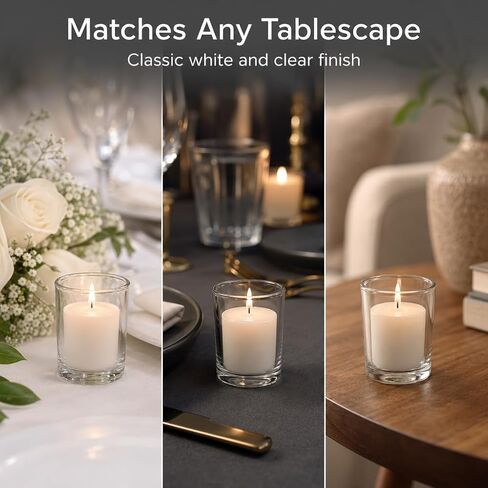Yummi Set of 72 10hr Votive Candles & Glass Votive Holders, Clear in Saudi Arabia
