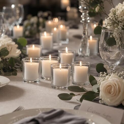 Yummi Set of 72 10hr Votive Candles & Glass Votive Holders, Clear in Saudi Arabia