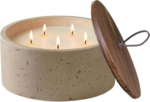 GalDal Scented Candle - Cinnamon & Vanilla, 42 oz. 5 Wick Large Candle Made with Coconut Oil and Soy Blend Wax | Acacia Wood Lid in Saudi Arabia