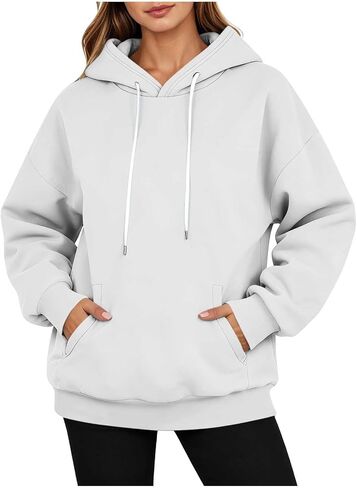 Women's Hoodies Sweatshirts Basic Solid Color Long Sleeve Tops Loose Drawstring Fleece Pullover Shirts with Pocket in Saudi Arabia