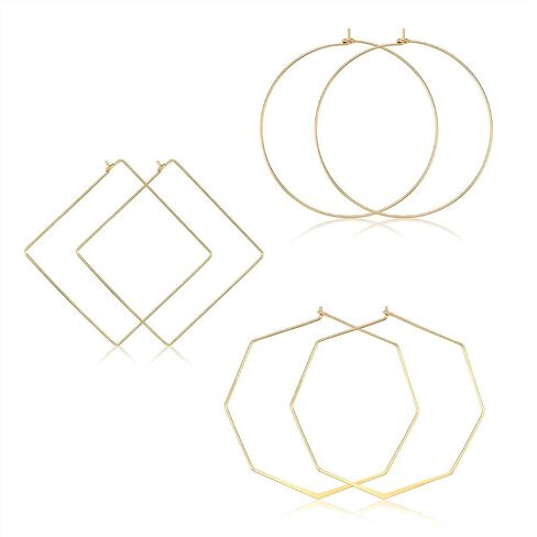 Square Hoop Earrings 3 Pairs Geometric Hoop Earrings Dangle Earring Set For Women (gold geometric) in Kuwait