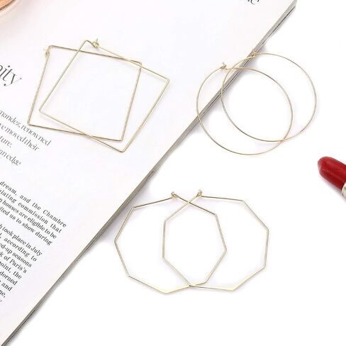 Square Hoop Earrings 3 Pairs Geometric Hoop Earrings Dangle Earring Set For Women (gold geometric) in Kuwait