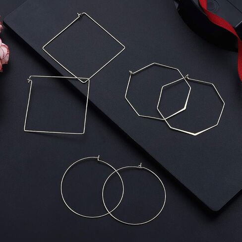 Square Hoop Earrings 3 Pairs Geometric Hoop Earrings Dangle Earring Set For Women (gold geometric) in Kuwait
