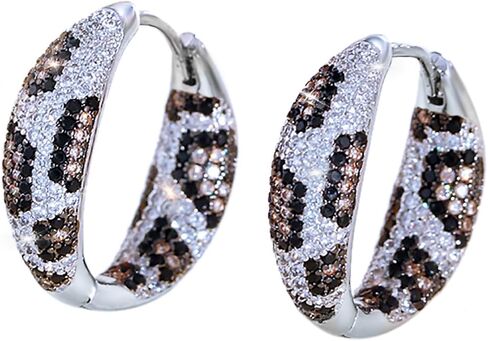 Luxury Leopard Cubic Zirconia Round Hoop Earrings, Double Sided Micro Pave Crystal, Silver Plated Ladies Engagement Party Jewelry in Saudi Arabia