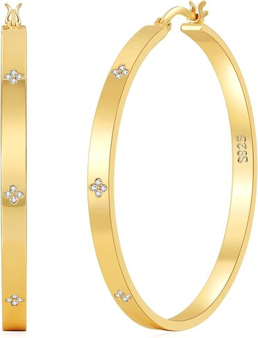 OOOPEL Sterling Silver Hoop Earrings for Women Hypoallergenic 925 Sterling Silver/Gold Plated Large Rhinestone Hoops Earrings Lightweight Sparkly Big Silver Hoop with Cubic Zirconia 30/40/50/60mm in Saudi Arabia
