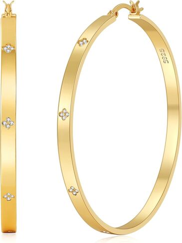 OOOPEL Sterling Silver Hoop Earrings for Women Hypoallergenic 925 Sterling Silver/Gold Plated Large Rhinestone Hoops Earrings Lightweight Sparkly Big Silver Hoop with Cubic Zirconia 30/40/50/60mm in Saudi Arabia