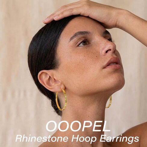 OOOPEL Sterling Silver Hoop Earrings for Women Hypoallergenic 925 Sterling Silver/Gold Plated Large Rhinestone Hoops Earrings Lightweight Sparkly Big Silver Hoop with Cubic Zirconia 30/40/50/60mm in Saudi Arabia